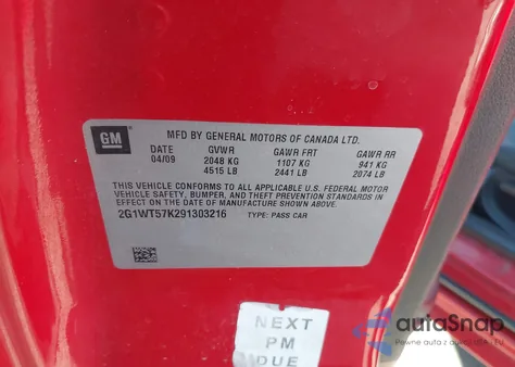 2009 Chevrolet Impala Lt from USA, damaged, VIN 2G1WT57K291303216